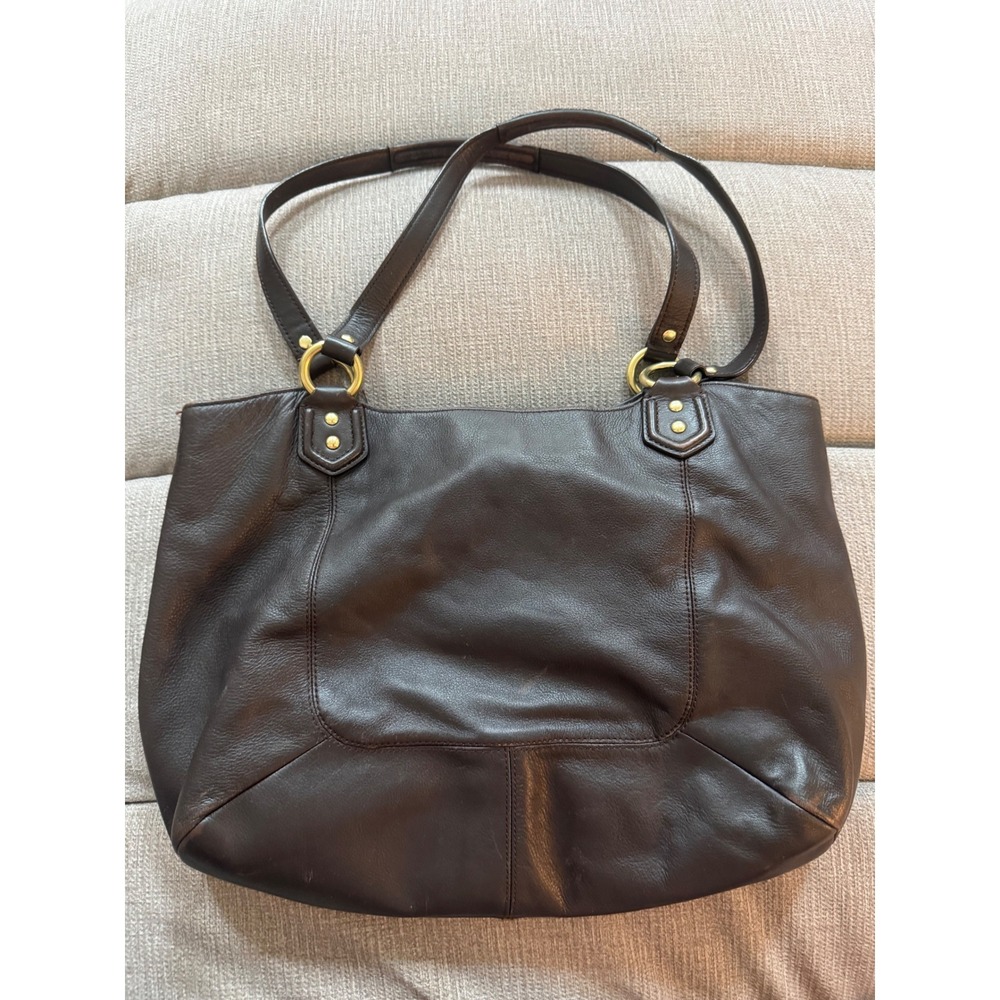 Coach Dark Brown Pebbled Leather Buckle Shoulder Bag Brass Hardware 2013 Line - Picture 2 of 10